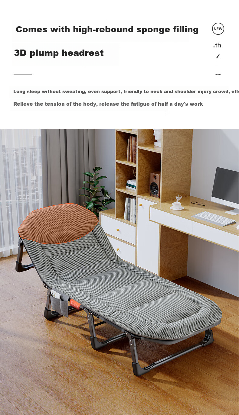 OKeefe Folding Bed Lounge Chair, Single Nap Bed, Multifunctional Camping Bed, Accompanying Bed, Office Nap Bed, Breathable Mattress Surface 5
