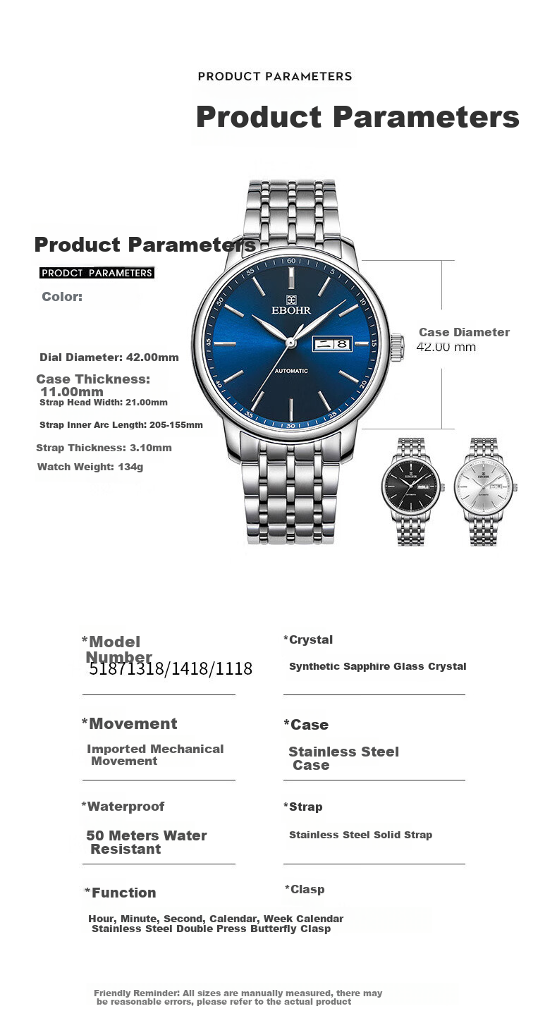 EBOHR Men's Watch, Master Series Automatic Mechanical Watch for Men, Gift for Boyfriend on Birthday Or Holiday, 51879318 13