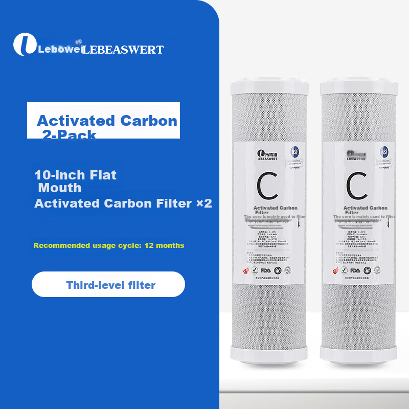 Lebeaswert Water Purifier Filter Cartridge Compatible with Various Home Water Purifiers, 10-Inch CTO Compressed Carbon Water Purifier Activated Carbon Filter Cartridge, Universal Water Purifier Filter Accessory, Pack of 2