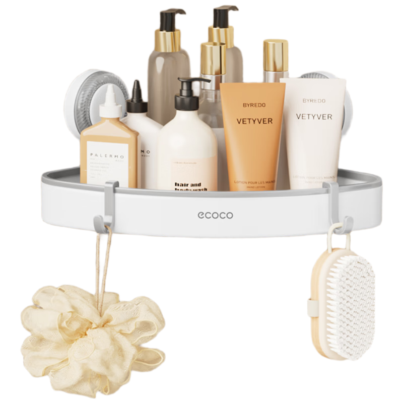 Ecoco Suction Cup Bathroom Corner Shelf, Wall-Mounted Storage Rack for Bathroom Corner, Toilet Organizer Shelf 25129 White