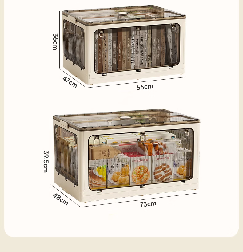 OLA XIANG Foldable Book Storage Box with Wheels Semi-Transparent Storage Container 39cm 10