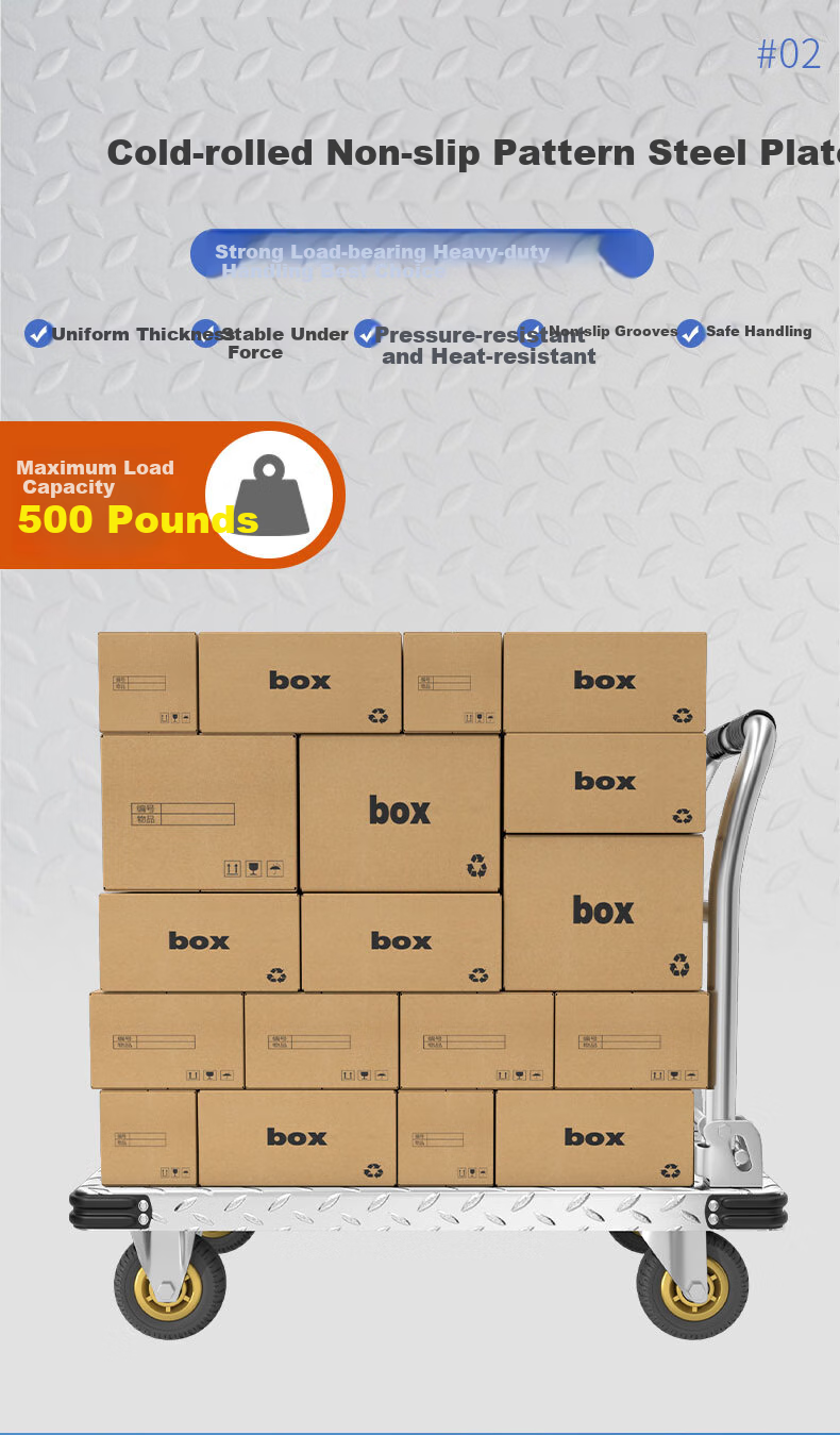 Shunhe Steel Plate Flat Small Cart Four-Corner Anti-Collision Reinforced Folding Hand Truck Trolley 105*63 Extra Thick 1300kg Capacity 3