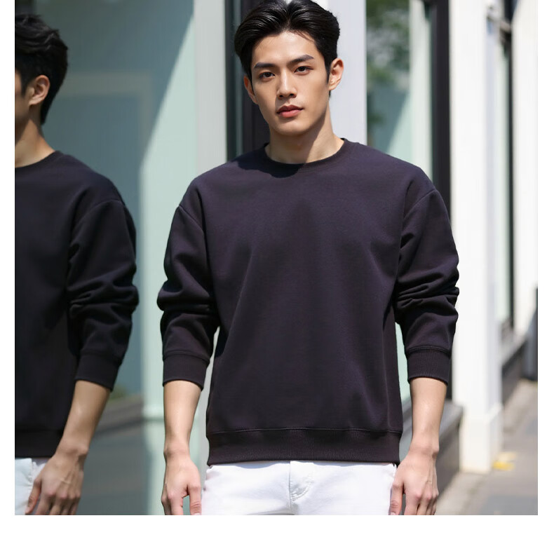 ROMON Men's Sweatshirt Spring and Autumn Milk Silk Heavyweight 300G Casual Fashion Loose Long Sleeve Basic Shirt for Men 13