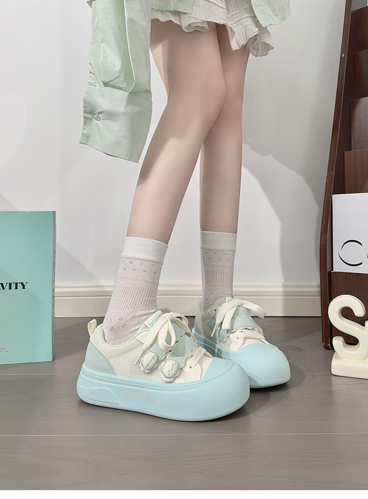 RENBEN Cute Velcro White Sneakers for Women, Popular Chunky Shoes, Versatile Canvas Shoes, White (Leather Surface), Size 40 12