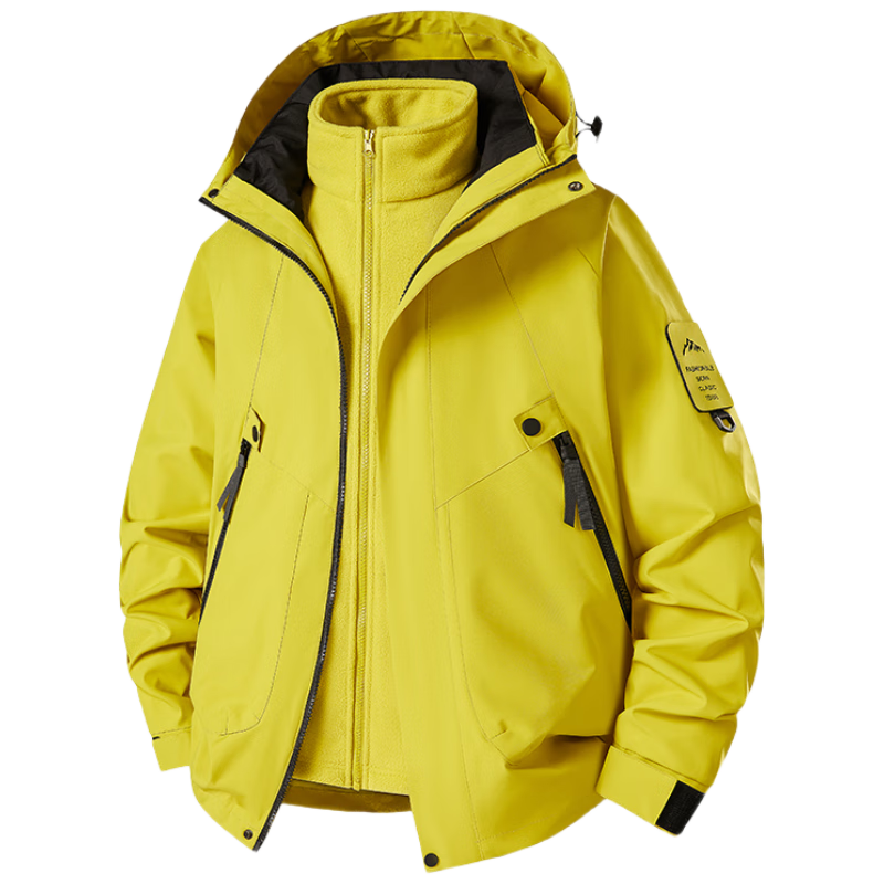 JEEP SPIRIT Men's 3-in-1 Outdoor Waterproof Windproof Mountaineering Jacket Fluorescent Green 3XL