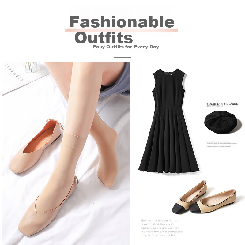 LangSha Women's Short Silk Stockings, Velvet Spring And Autumn Thin Style, Durable And Resistant to Snags, Summer Mid-Calf Black And Nude Color Thigh-High Socks