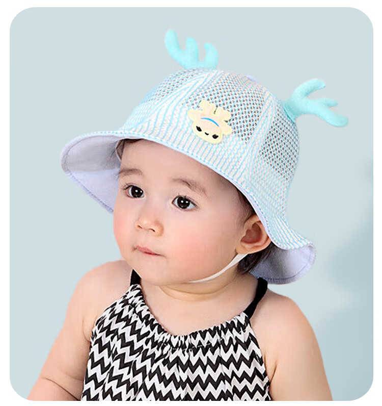 9i9 Baby Summer Thin Deer Antler Sun Protection Bucket Hat for Boys and Girls 0-2 Years F32 Blue 9