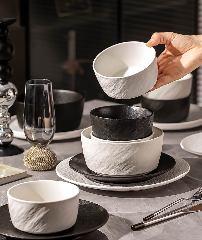 KANGMO 42-Piece Ceramic Tableware Set with Rock Texture, Luxury Home Dining Bowls and Plates, New Arrival Housewarming Gift 1