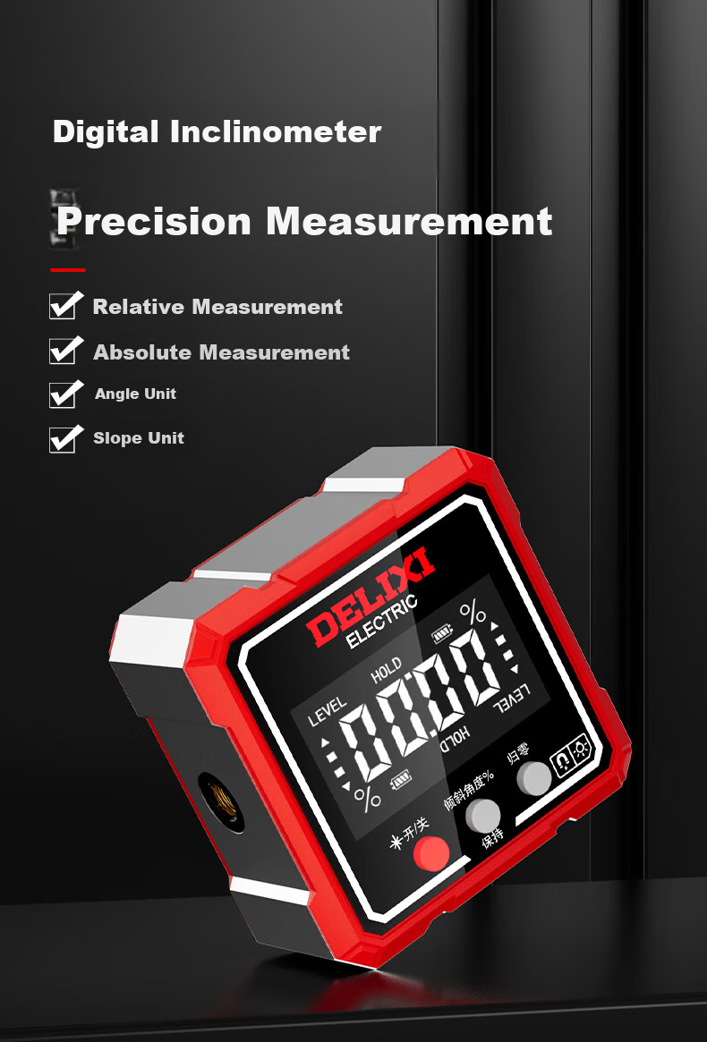 DELIXI ELECTRIC Laser Digital Inclinometer High Precision Angle Meter Magnetic Metal Level Household Angle Ruler 2