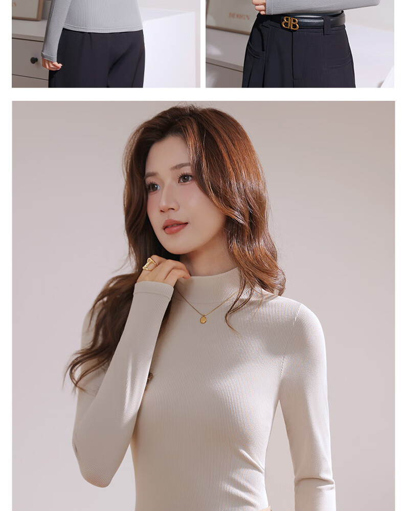 Langsha Women's Spring Ribbed Turtleneck Base Layer Top, Elegant Textured Long Sleeve, Coffee Color, 2XL 15