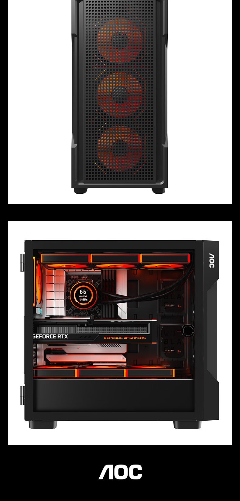 AOC CG397BSE Black Gaming Office Desktop Computer Case ATX Motherboard Support 240mm Water Cooling 8 Fan Slots Mesh Cooling 7 PCI Slots Compatible with 5070 13