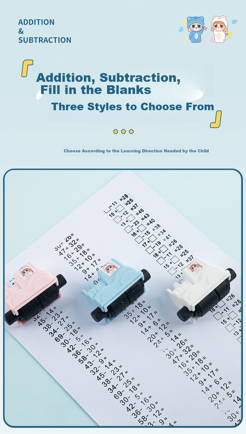 GuangBo Train Head Children's Math Addition And Subtraction Arithmetic Problem Roller Stamp, Elementary School Students' Mental Calculation Random Questions, Quick Memorization Arithmetic Fill-In W69004 3