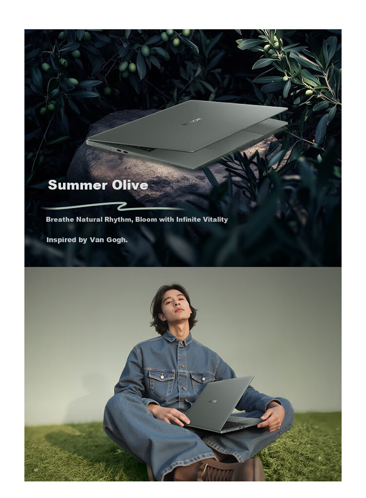 HONOR MagicBook Art14 2025 [Subsidies], Ultra-Thin AI Laptop with Core Ultra5, 32GB RAM + 1TB Storage, 3.1K Display, Eye Protection, Summer Olive Gree 15