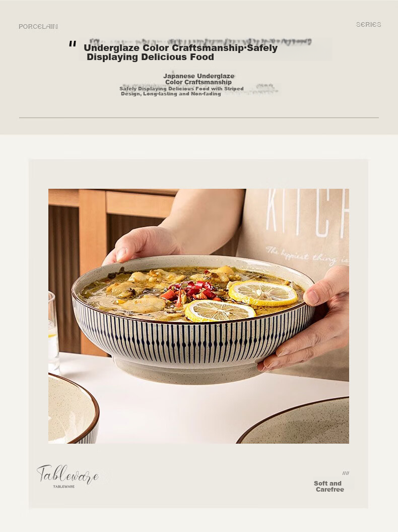 JIWUSENLIN Ceramic Bowl Large Serving Bowl for Sauerkraut Fish, Boiled Fish, And Home-Style Blood Stew, Restaurant-Style Bowl, 12 Inches 6