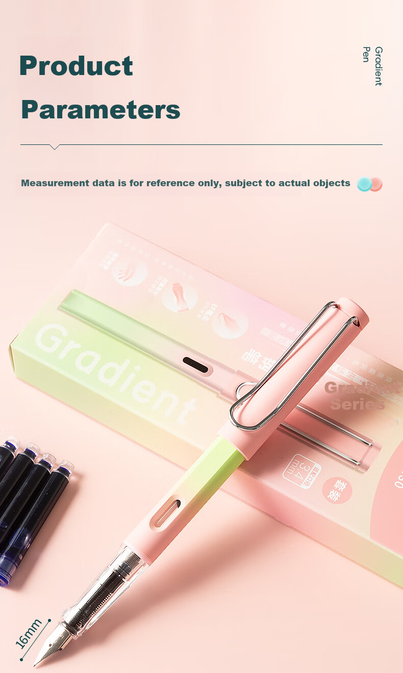 M&G Stationery EF Pointed Student Posture-Correcting Writing Pen Set with Skin-Friendly Replaceable Ink Cartridges (Pen *1 + 3.4mm Diameter Ink Cartridges *4), Gradient Pink Barrel HAFP2430 Preschool to Elementary Transitio 13