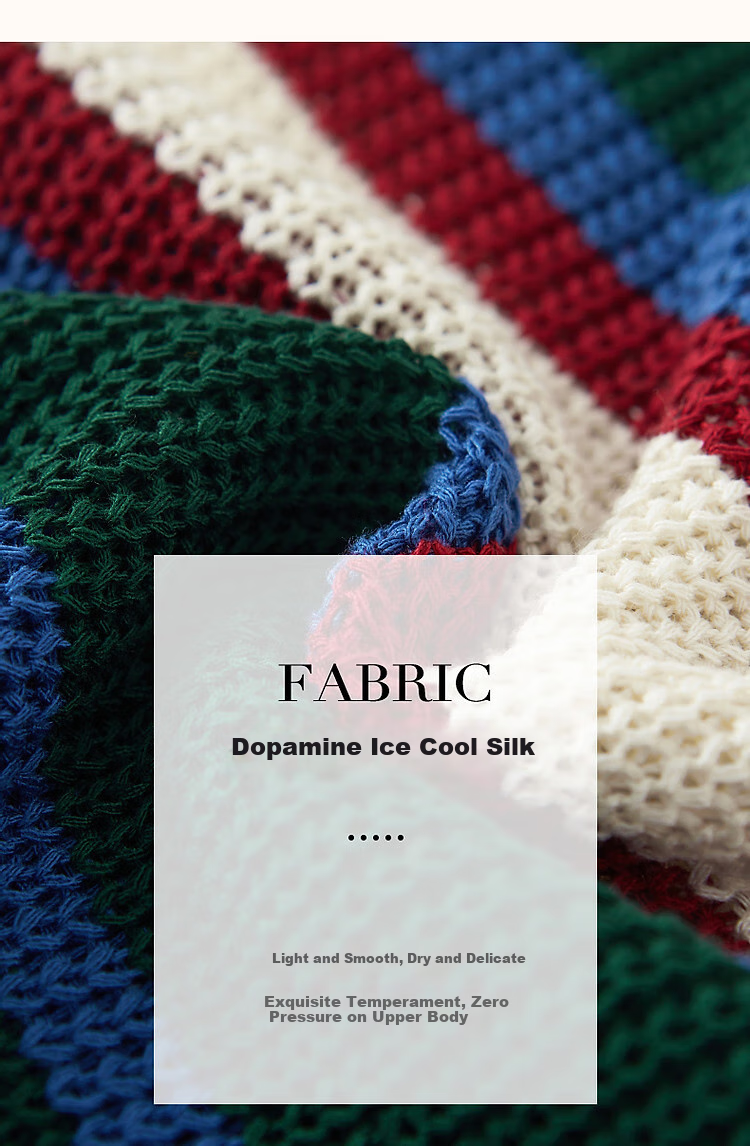 Dme [Tangguo Duoban] Summer Youthful Cool Ice Silk Contrasting Striped V-Neck Sweater Women's Top 6