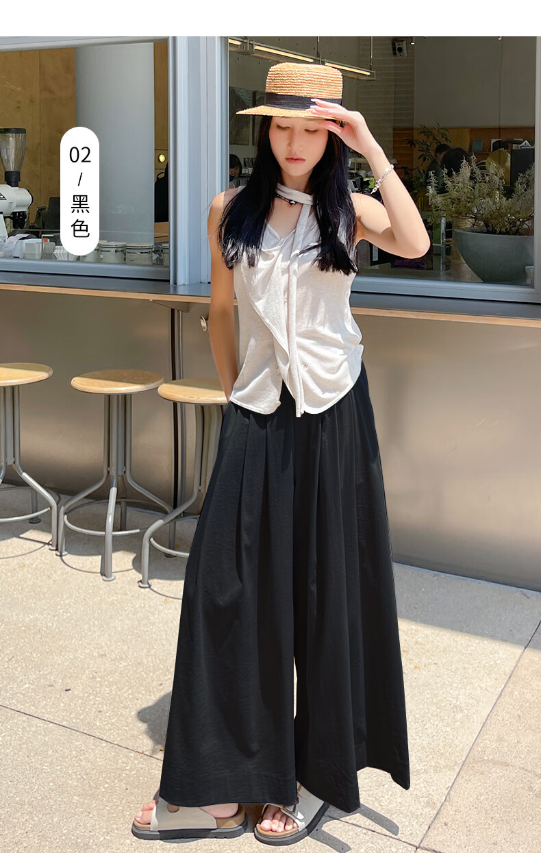 LangSha High-Waisted Casual Skirt Pants, Summer Lightweight Straight-Leg Draping Slimming Wide-Leg Pants, Flowing A-Line Skirt Casual Trousers for Wome 16