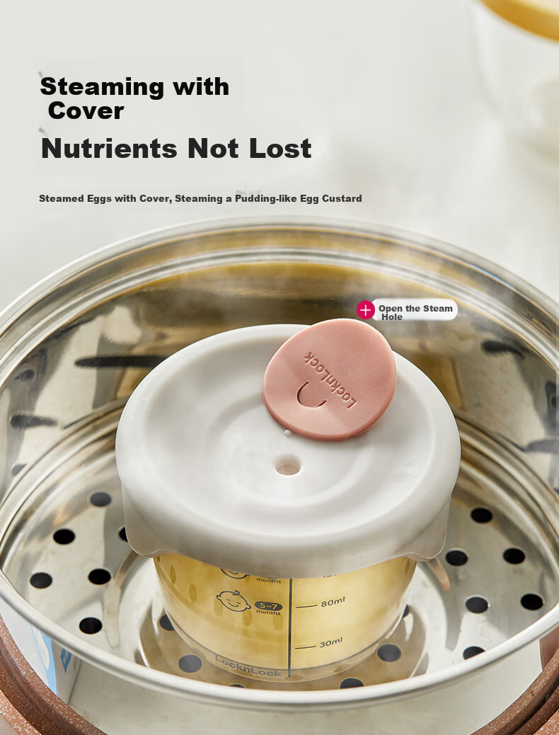 LOCK&LOCK Baby Food Container, Glass Storage Box, Divided Compartment Container, Steaming And Cooking Mini Food Tool, Baby Steamed Egg Bowl 4