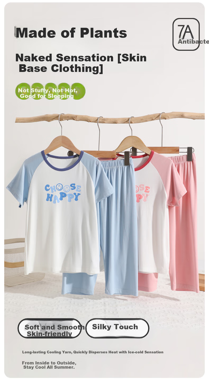 LangSha Children's Pajamas Class A Summer Thin Youkesi Short-Sleeve Home Wear Set 7A Antibacterial Girls Cartoon Air Conditioning Clothes 1