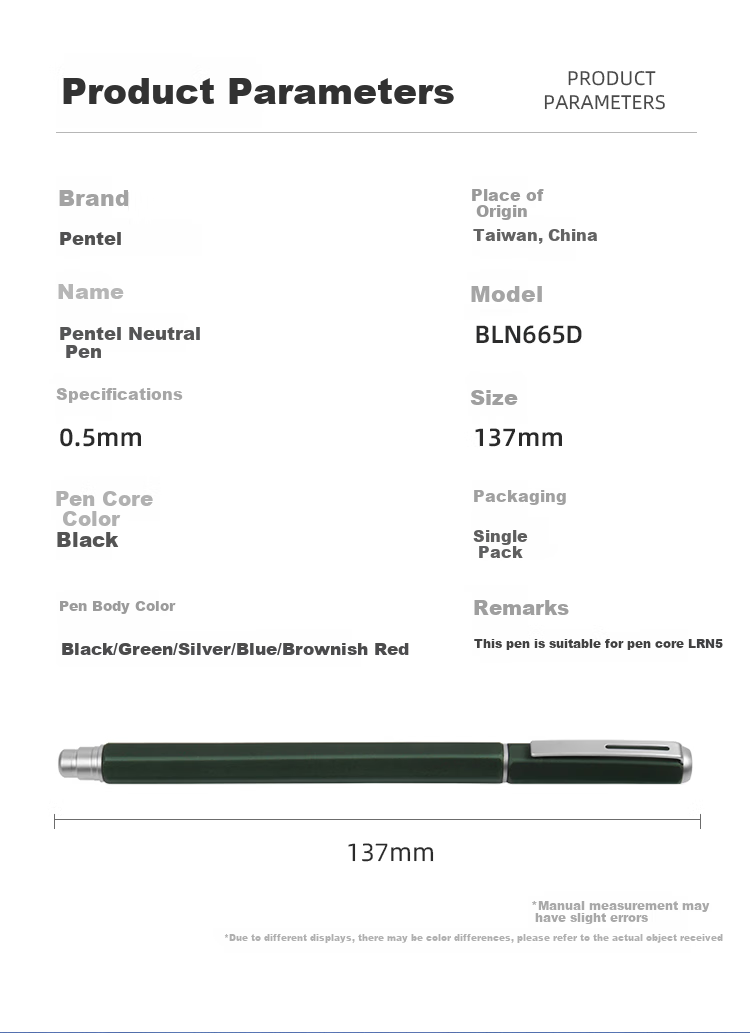 Pentel 0.5mm Business Gel Pen with Metal Barrel, Office Financial Signing Pen, Quick-Drying Ink Pen, BLN665D-AE, Gree 3