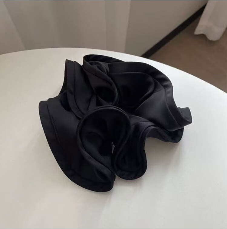 Liqing Satin Ruffle Hair Tie, Elastic Band, Hair Scrunchie, Internet Celebrity Style Hair Bun Maker, Women's Black Hair Accessory 6