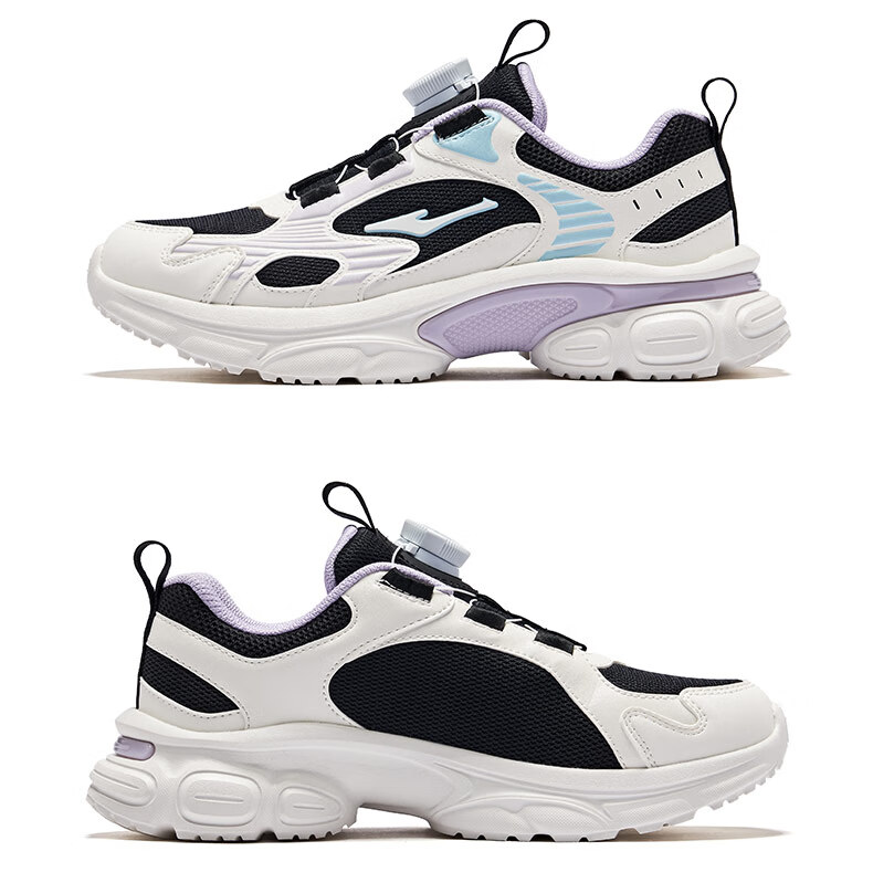 ERKE Kids Boys Girls Running Shoes Children Dial Buckle Cushioning Sports Shoes Black/Crystal White Size 38 26
