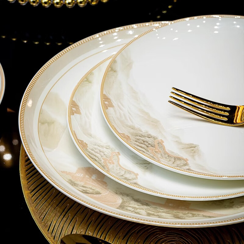 KANGQIN Bowl And Plate Set, Home Use Jingdezhen High-Quality Tableware Set, Chinese Light Luxury Ceramic Bowls And Plates, Housewarming Gift Box Set