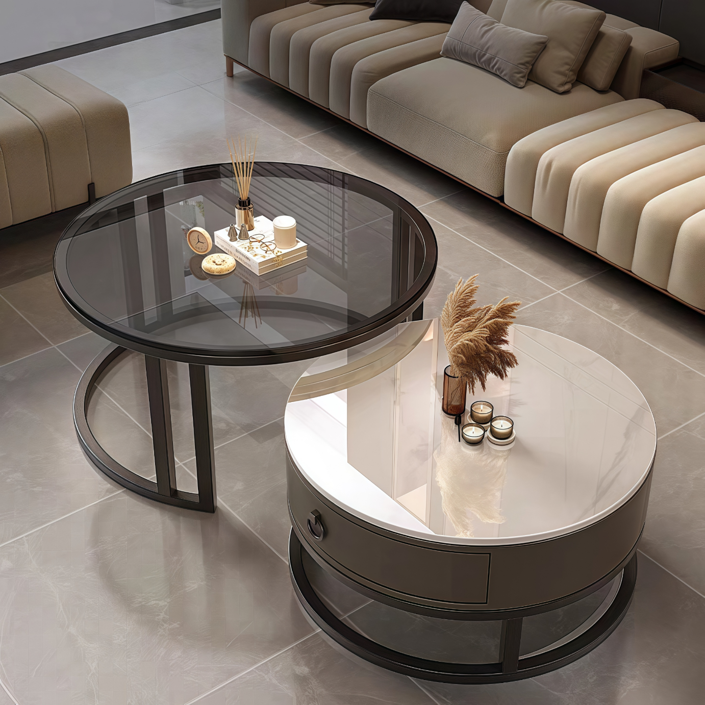 Gupujia Rock Slab Coffee Table, Living Room Modern Minimalist Light Luxury, Small Apartment Reception Tea Table, Sofa Glass Side Table, Balcony Small Corner Table