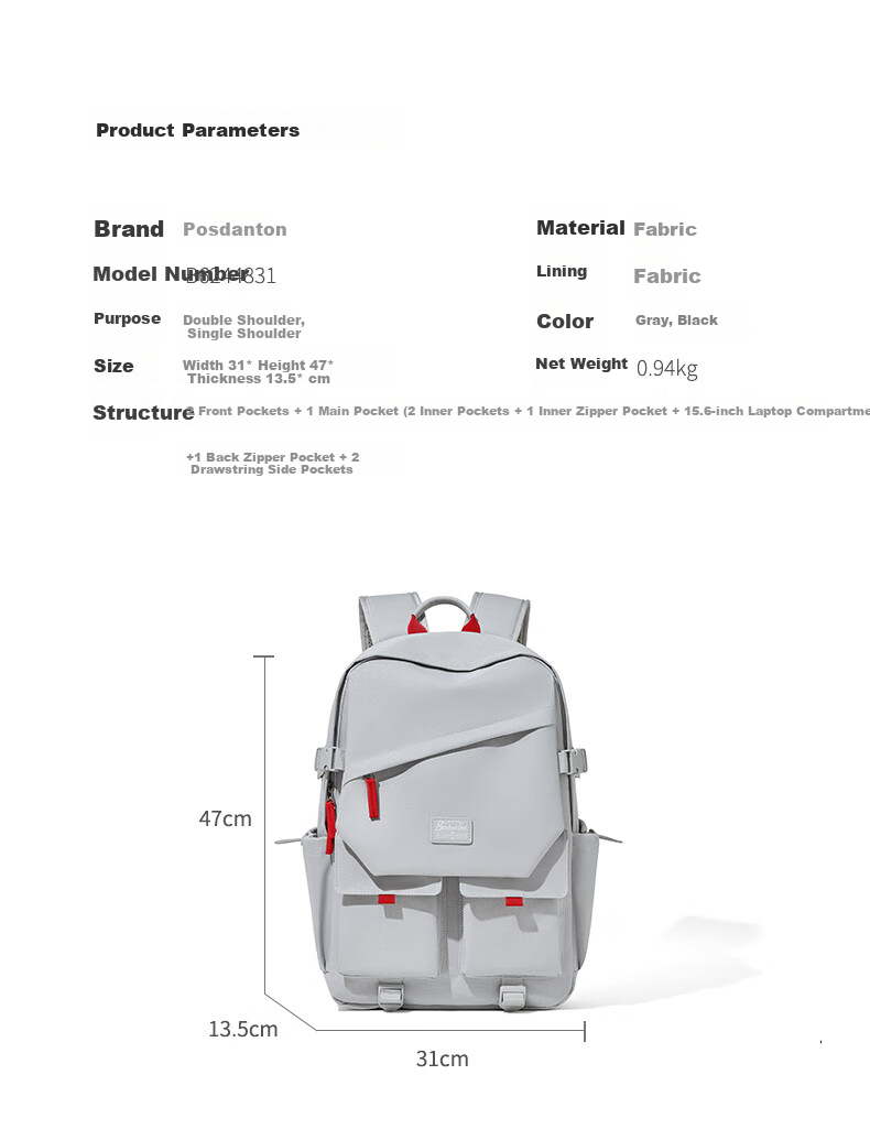 BOSTANTEN Men's Backpack, Student School Bag, Trendy Business Travel Backpack, Large Capacity Laptop Bag 4