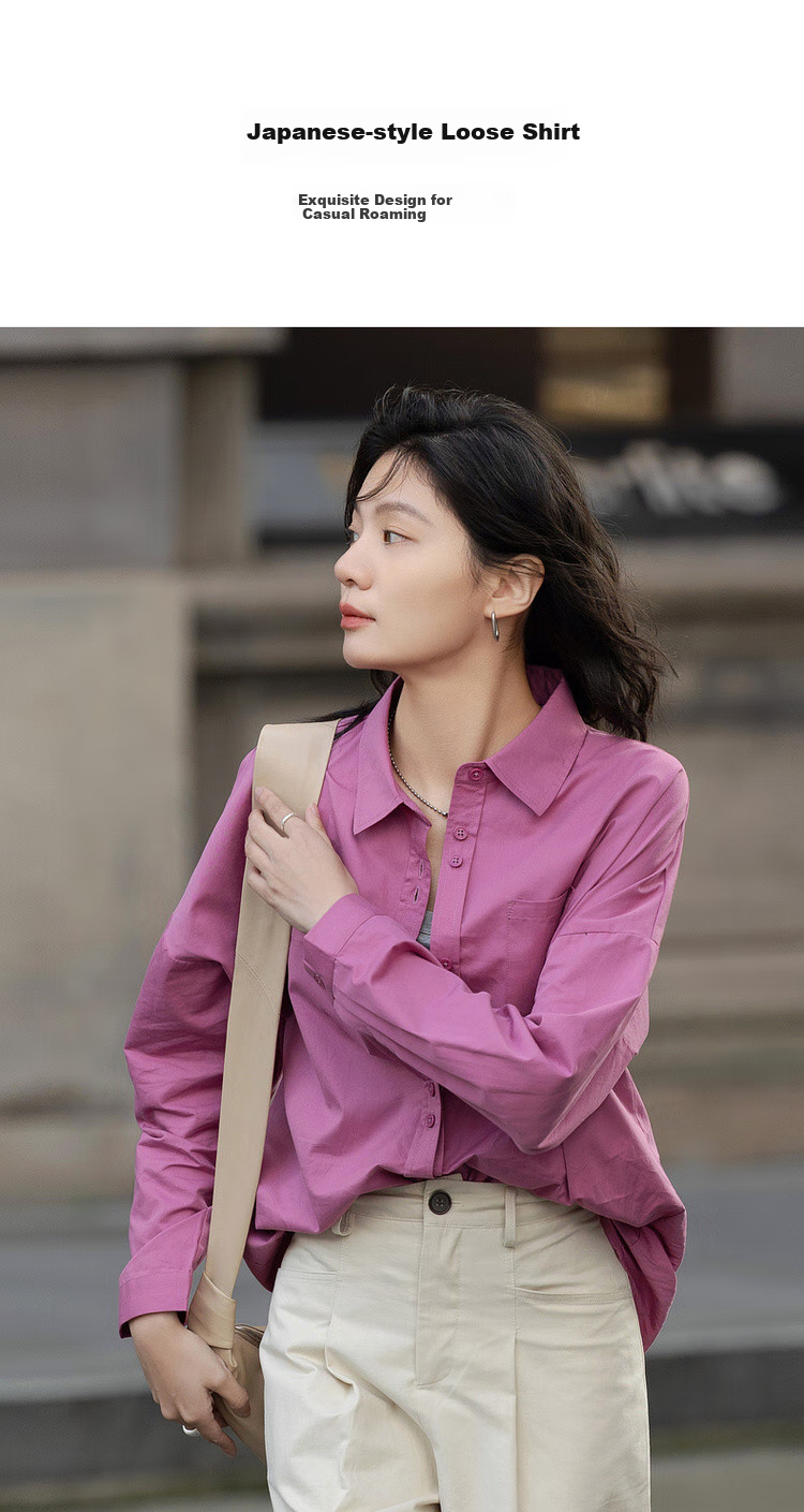 Dme [Chunmian Island] Spring Japanese-Style Retro Simple Lapel Shirt, Comfortable Loose-Fitting Concealing Blouse, Women's Top 2