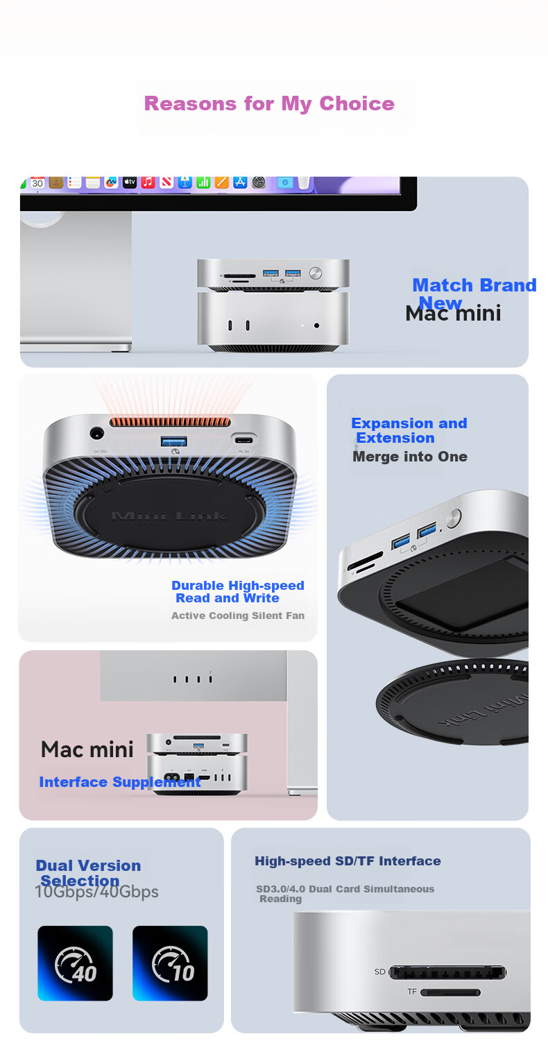 ORICO Expansion Dock for Mac Mini M6/M4, Hard Drive Enclosure M.2 External SSD Storage Expansion Base, Desktop Stand Hard Drive Expansion Dock MiniLink-M410P 2