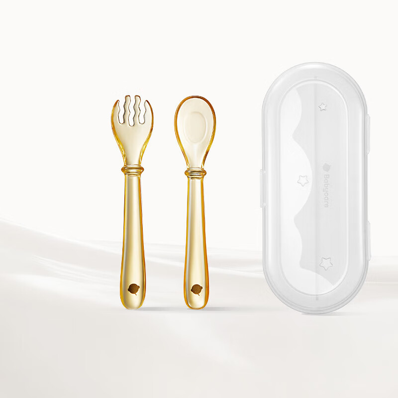 Babycare Children's PPSU Fork and Spoon Set with Storage Box Baby Tableware Feeding Spoon PPSU Yuanbao Fork and Spoon