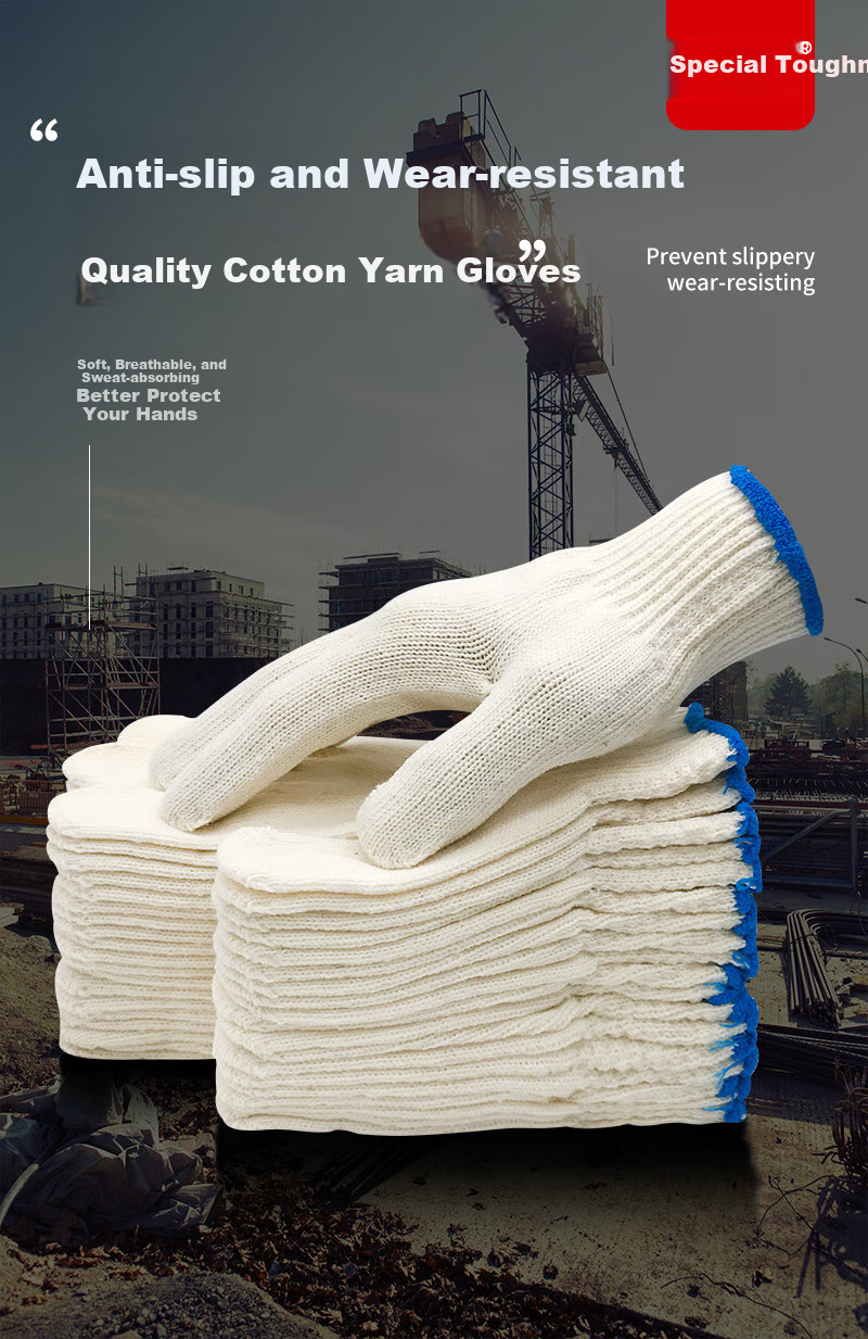 Teweiqiang Cotton Work Gloves, 30 Pairs/pack, 800 Red Edge, Thickened, Non-Slip, Wear-Resistant, Industrial White Cotton Yar 3