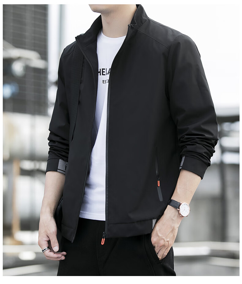 ROMON Men's Autumn Business Casual Stand Collar Windproof Warm Jacket 6618 Black L 13