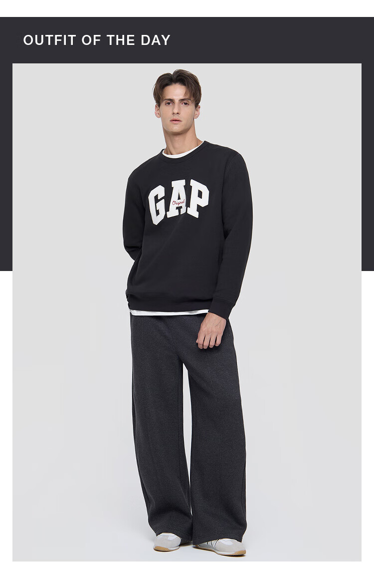 GAP Unisex 2025 Autumn New Letter Logo Fleece Crewneck Sweatshirt Slim Fit US Version 852079 6