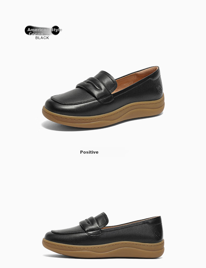 SENDA Women's Loafers, Soft Sole, Comfortable, British Style, Cowhide, Slip-On, Single Shoes 4CF25AA4 Black 35 18