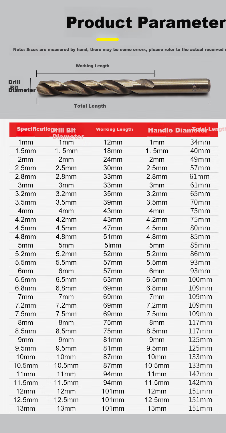 Hongqishi High-Speed Steel Twist Drill, Stainless Steel Special Electric Drill, Straight Shank Drill Bit, Metal Alloy Drill Bit Set 6