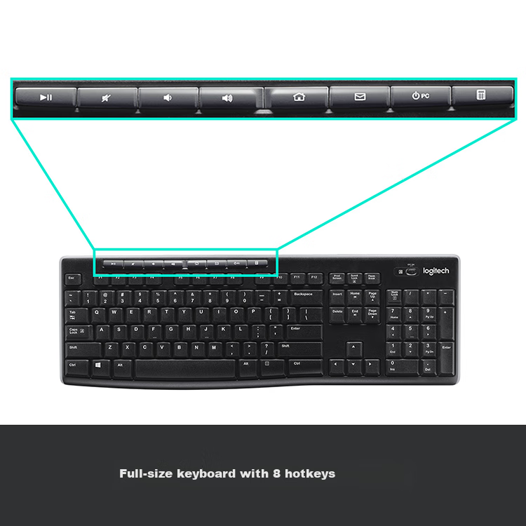 Logitech MK270 Wireless Keyboard And Mouse Combo, Office Keyboard And Mouse Set, Full Size, Black, Self-Operated, with Wireless 2.4G Receiver 2