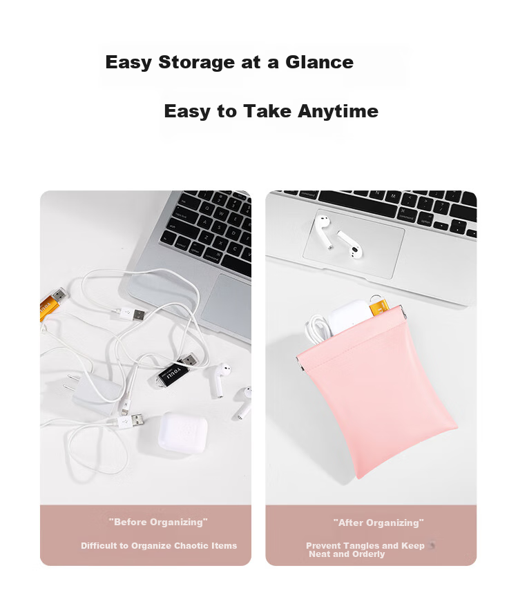 BUBM Magnetic Cable Organizer, Earphone And Glasses Holder, Red Pouch, Portable Travel PU Storage Bag, Accessories Organizer Pouch, Small Size, Cream White 6