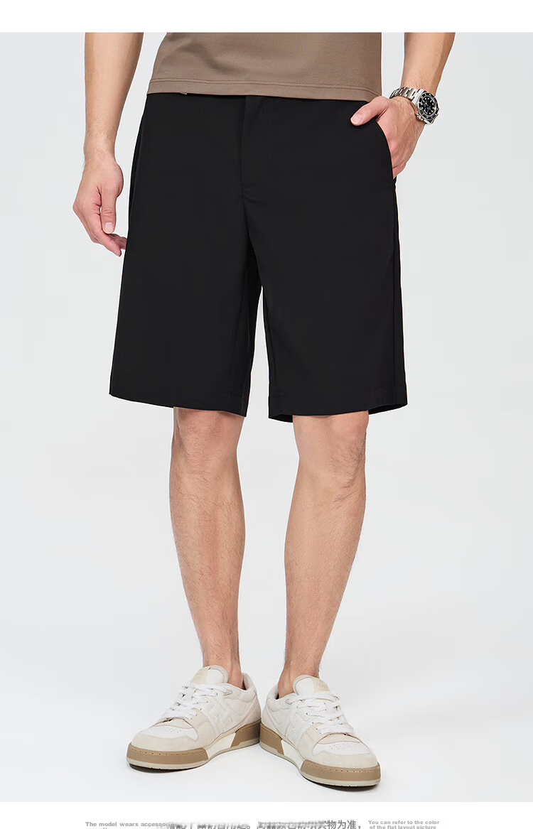 DANCING WOLVES [Cool Mulberry Silk] Four-Way Stretch Summer Commute Versatile Casual Shorts for Men, 001 Black, Size 38 7