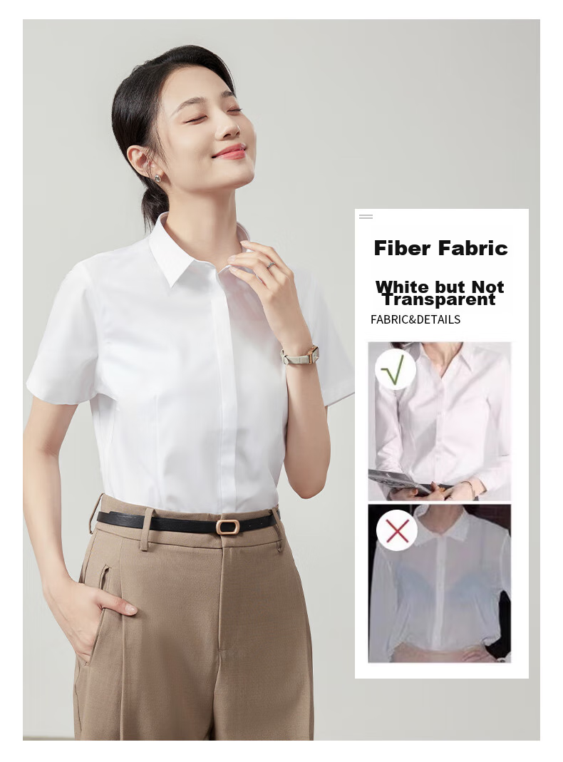 LangSha White Short-Sleeve Shirt for Women, Summer Lightweight Loose Fit, Suitable for Commuting And Professional Wear, Elegant Formal White Blouse 4