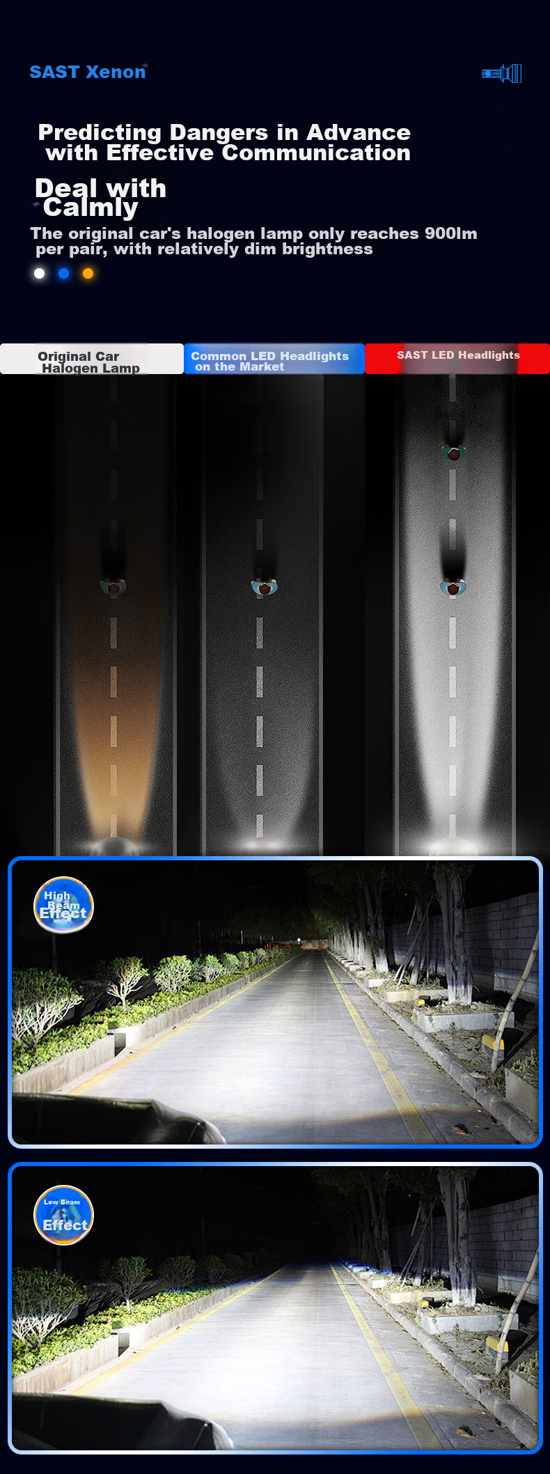 SAST Car LED Headlights, Laser Headlights, Low Beam, High Beam, Modified Ultra-Bright Bulbs, 9012 [2-Pack] 3