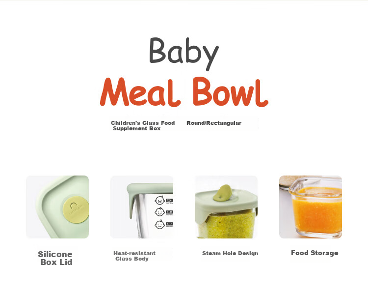 LOCK&LOCK Baby Food Container Set, Heat-Resistant Glass Baby Food Bowl, Steaming, Boiling, Freezing And Storage Container, Green, 215ML*3 2
