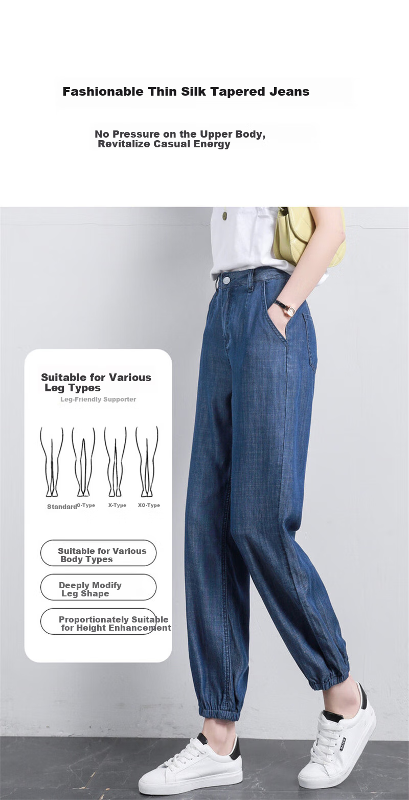 Dme [100% Regenerated Cellulose Fiber Denim], Summer Mid-Rise Tapered Pants, Lightweight Denim Trousers for Wome 3