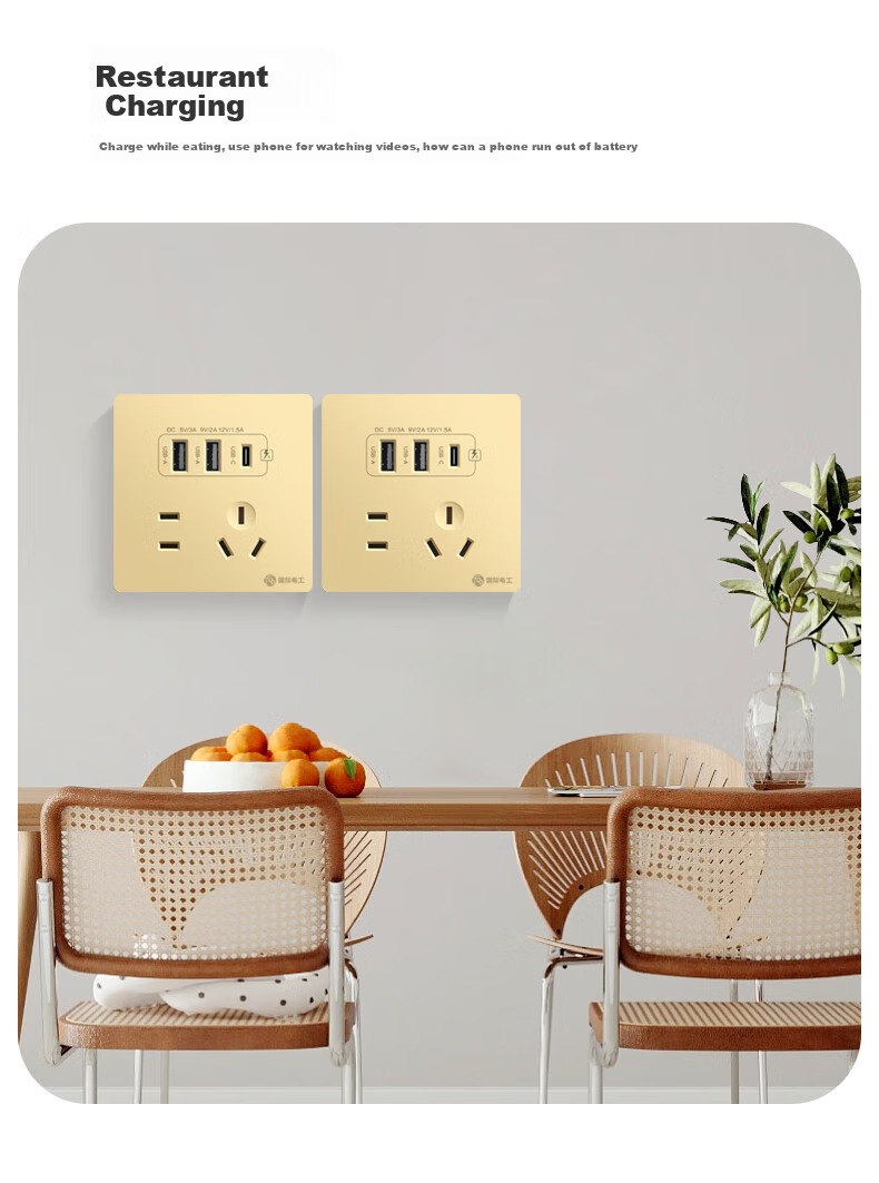 FDD Concealed 86-Type 20W Fast Charging USB Socket Switch Panel Wall-Mounted Mobile Phone Charging Type-C Home Five-Hole Five-Hole 20W Fast Charging USB+typeC (White) 12