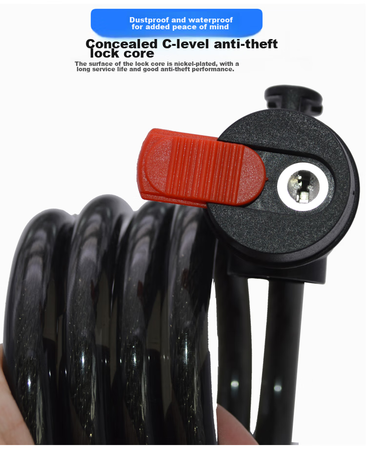 HOTUN Bicycle Lock, Steel Wire Lock, Anti-Theft Bike Lock, Electric Anti-Theft Lock, Mountain Bike Steel Cable Lock, HD7712 Black 4