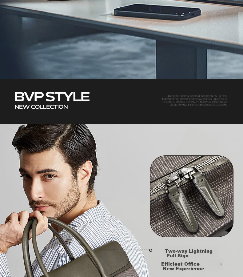 BVP Men's Briefcase, Business Casual Handbag, Fashionable Horizontal Style Men's Bag, Large Capacity Laptop Bag, Birthday Gift 16