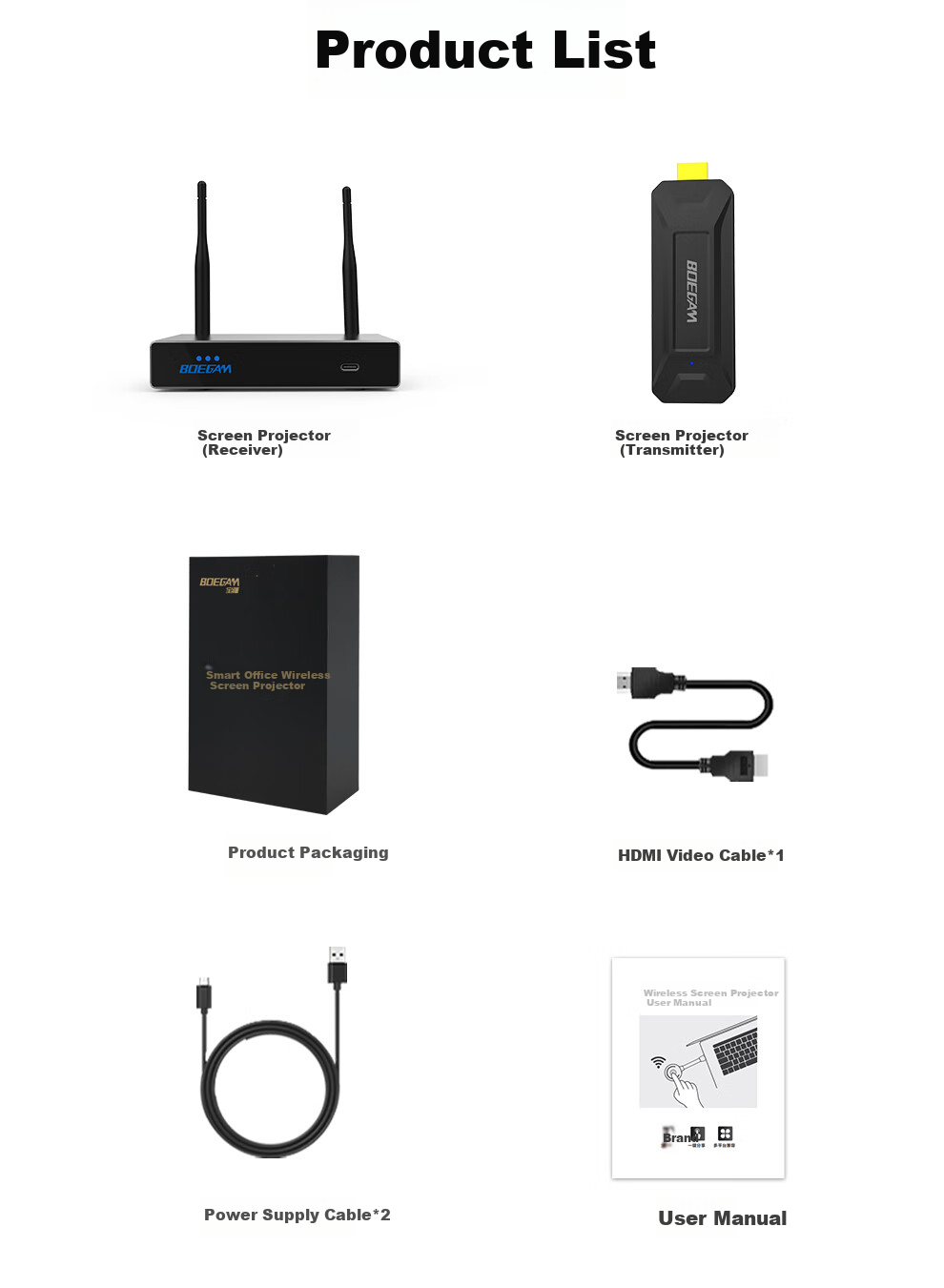BOEGAM Wireless Screen Mirroring Device, 4K HD Conference Sharing, Compatible with Laptops for TV Display Projection, Point-To 50-Meter Transmission, BGCM401 HDMI Kit 15