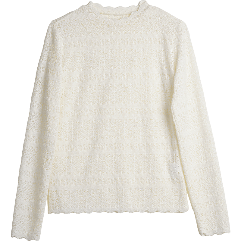 Olrain Eurier Small Turtleneck Pullover Lace Long Sleeve Slim Fit Autumn Top for Women Apricot L