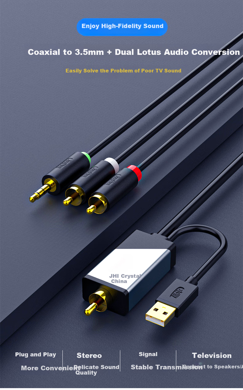 Jinghua Digital Coaxial to 3.5mm + Dual RCA Audio Converter Cable, Set-Top Box TV to Dual RCA Audio Amplifier SPDIF to Analog 3.5mm, 5 Meters, Z235I 3